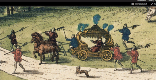 Elizabeth I in her coach accompanyed by her guards